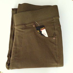 Olive green wide waist band pull on jeggings